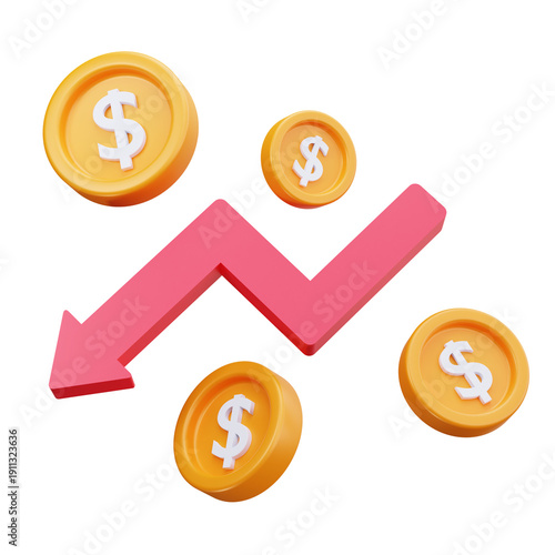 3D Financial Loss Decrease Business Decline Icon
