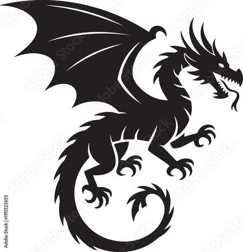 Dragon Silhouette – Mythical Dragon Vector Black on White