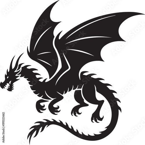 Dragon Silhouette – Mythical Dragon Vector Black on White