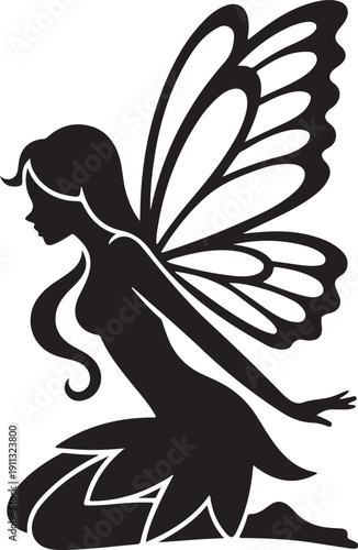 Fairy Silhouette – Winged Fairy Vector Black on White