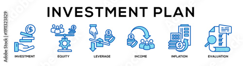 Investment Plan web banner icon vector illustration concept for business with icon of Investment, Equity, Leverage, Income, Inflation,.