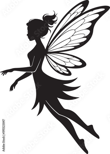Fairy Silhouette – Winged Fairy Vector Black on White
