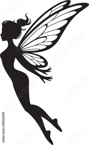 Fairy Silhouette – Winged Fairy Vector Black on White