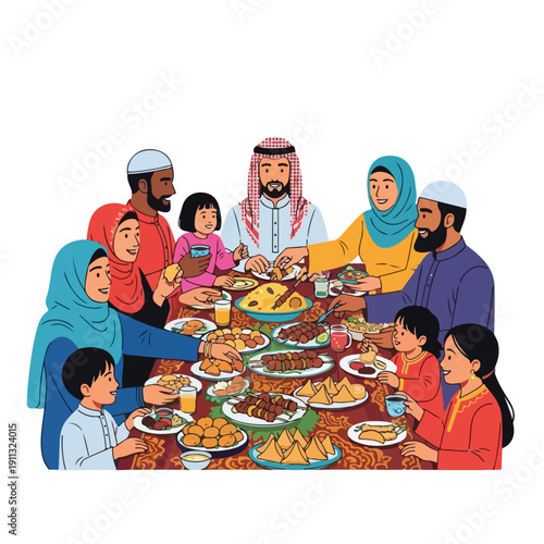 Middle Eastern family enjoying a meal together around a table