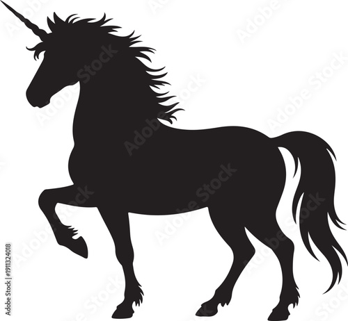 “Unicorn Silhouette – Mythical Horse Vector Black on White