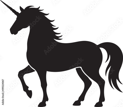“Unicorn Silhouette – Mythical Horse Vector Black on White