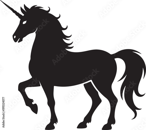“Unicorn Silhouette – Mythical Horse Vector Black on White