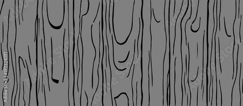 Seamless Black and White Wood Grain Texture Abstract Hand-Drawn Tree Bark Lines and Natural Wooden Surface Patterns Background for Wallpaper, Textile, Packaging, Graphic Design.