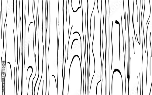 Seamless Black and White Wood Grain Texture Abstract Hand-Drawn Tree Bark Lines and Natural Wooden Surface Patterns Background for Wallpaper, Textile, Packaging, Graphic Design.