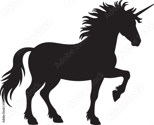 “Unicorn Silhouette – Mythical Horse Vector Black on White