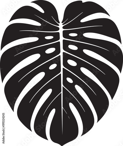 Tropical Leaf Silhouette – Palm / Monstera Vector Black on White