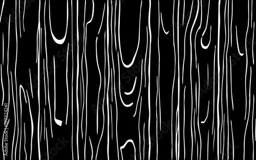 Seamless Black and White Wood Grain Texture Abstract Hand-Drawn Tree Bark Lines and Natural Wooden Surface Patterns Background for Wallpaper, Textile, Packaging, Graphic Design.