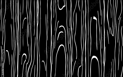 Seamless Black and White Wood Grain Texture Abstract Hand-Drawn Tree Bark Lines and Natural Wooden Surface Patterns Background for Wallpaper, Textile, Packaging, Graphic Design.