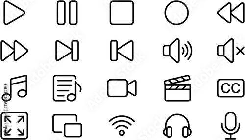 Collection of Simple Black Media Icons.
