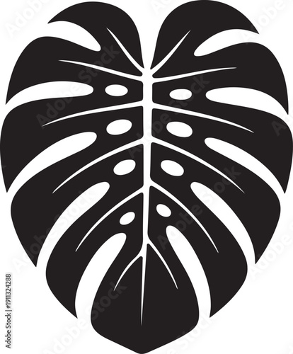 Tropical Leaf Silhouette – Palm / Monstera Vector Black on White
