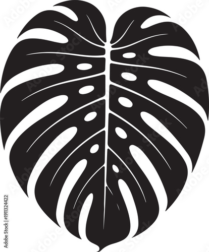 Tropical Leaf Silhouette – Palm / Monstera Vector Black on White
