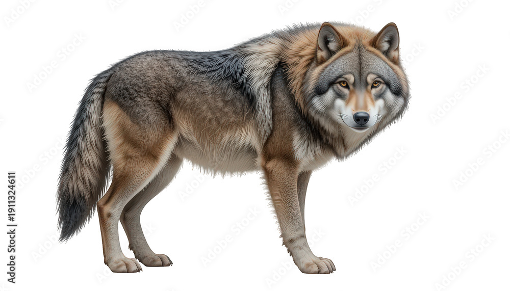 Fototapeta premium Majestic Wolf Standing Isolated