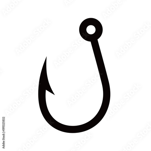 Fishing Hook Icon Silhouette – Angling Equipment Illustration for Outdoor & Sport Design