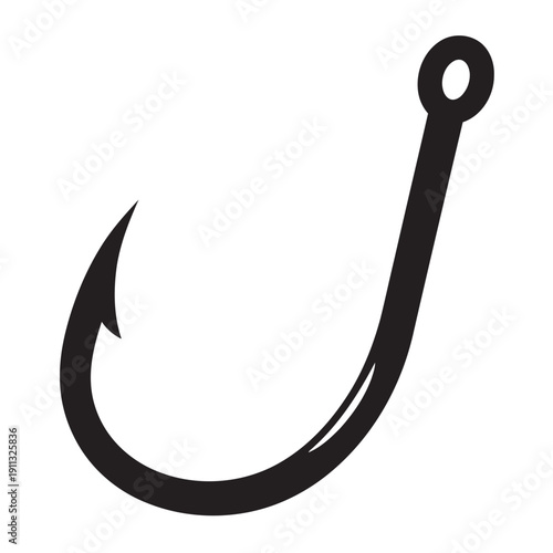 Fishing Hook Icon Silhouette – Angling Equipment Illustration for Outdoor & Sport Design