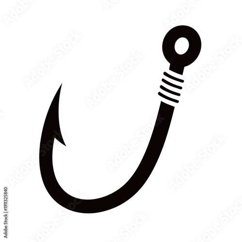 Fishing Hook Icon Silhouette – Angling Equipment Illustration for Outdoor & Sport Design