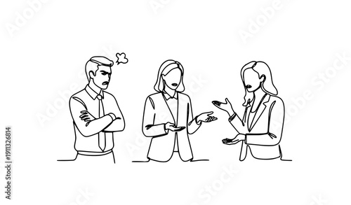 Business mediation doodle line art vector with employees and negotiator
