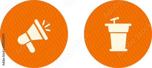 Megaphone and Podium Icons for Public Speaking Events.