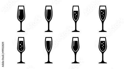 champagne flute , black vector icon set collection , white background , SVG and PNG