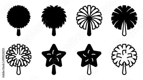 cheerleading pompom , black vector icon set collection , white background , SVG and PNG