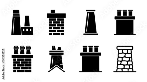 chimney stack , black vector icon set collection , white background , SVG and PNG