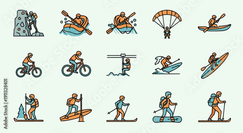 Diverse Collection of Outdoor Adventure Sports Icons.