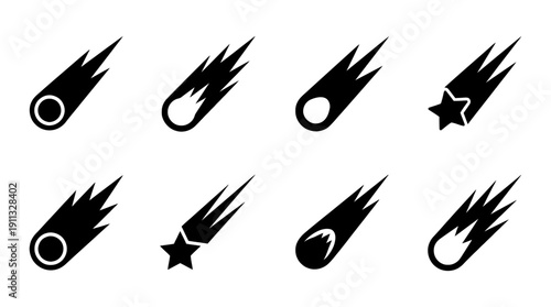 comet , black vector icon set collection , white background , SVG and PNG