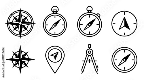 compass , black vector icon set collection , white background , SVG and PNG