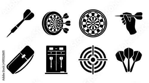 darts , black vector icon set collection , white background , SVG and PNG