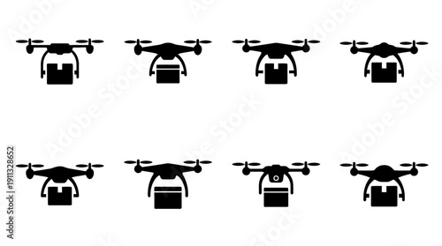 delivery drone , black vector icon set collection , white background , SVG and PNG