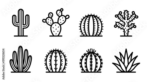 desert cactus , black vector icon set collection , white background , SVG and PNG