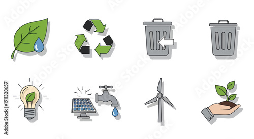 Hand-drawn Ecology and Sustainability Icons Collection.