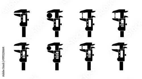digital caliper , black vector icon set collection , white background , SVG and PNG