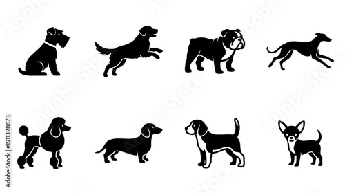 dog , black vector icon set collection , white background , SVG and PNG