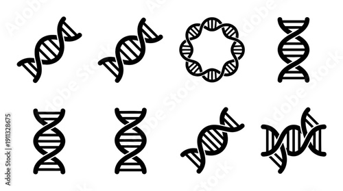 dna helix , black vector icon set collection , white background , SVG and PNG