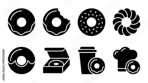 donut , black vector icon set collection , white background , SVG and PNG