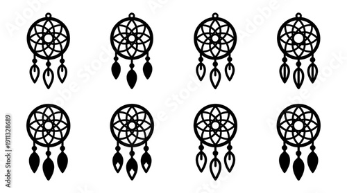 dreamcatcher , black vector icon set collection , white background , SVG and PNG