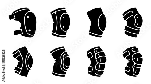 elbow pad , black vector icon set collection , white background , SVG and PNG
