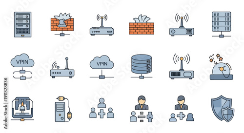 Collection of Network and Security Technology Icons.