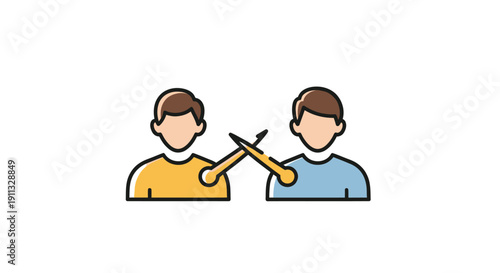 Vector icon of two stylized people with crossed sticks symbolizing conflict or argument.