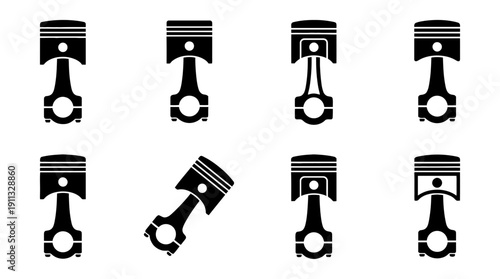 engine piston , black vector icon set collection , white background , SVG and PNG