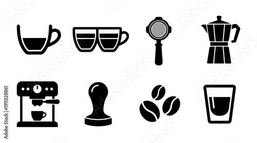 espresso shot , black vector icon set collection , white background , SVG and PNG