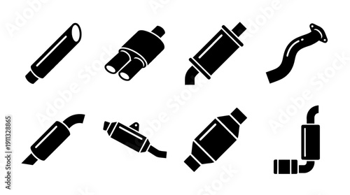 exhaust pipe , black vector icon set collection , white background , SVG and PNG