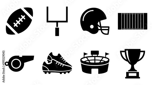 football , black vector icon set collection , white background , SVG and PNG