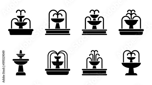 fountain , black vector icon set collection , white background , SVG and PNG