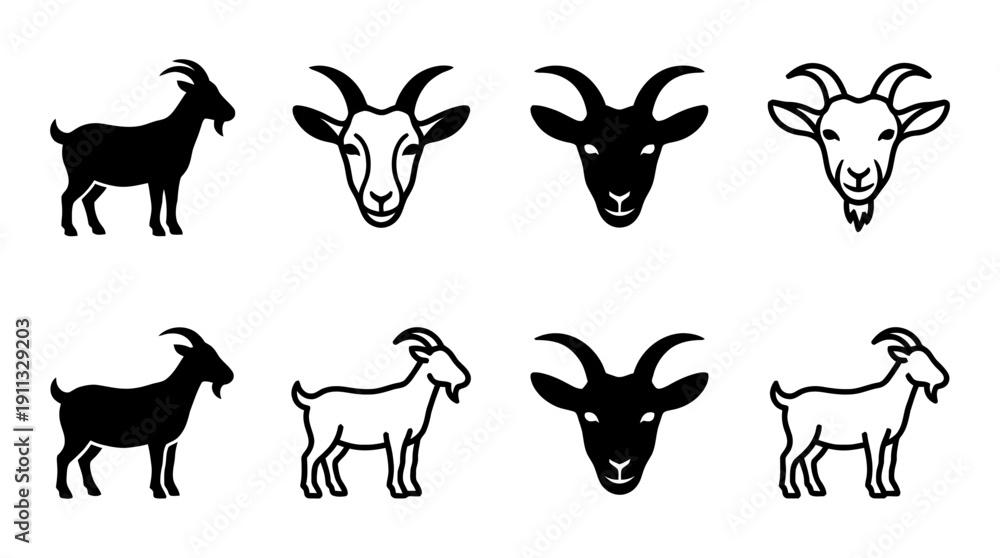 Fototapeta premium goat , black vector icon set collection , white background , SVG and PNG